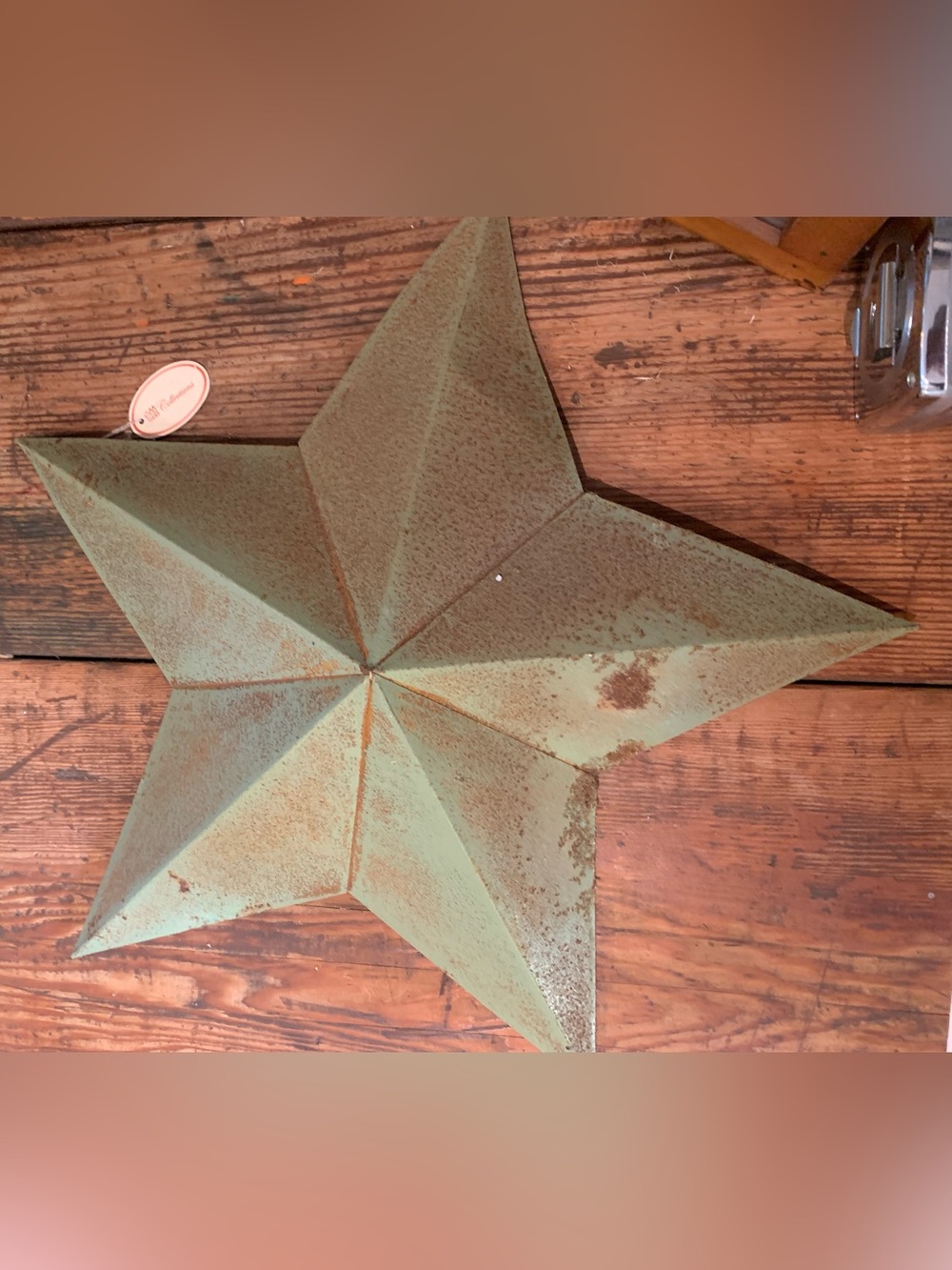 Rustic Green Metal Star Wall Decor - Home Accent